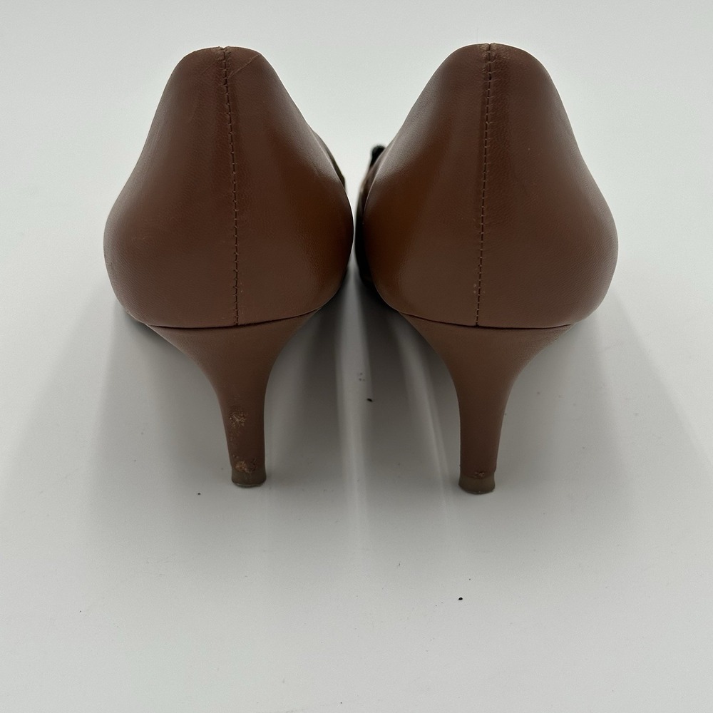 Coach Lauri Leather Pumps 7.5B Caramel Tan Snake Cap Toe Turnlock Accents - Picture 6 of 15
